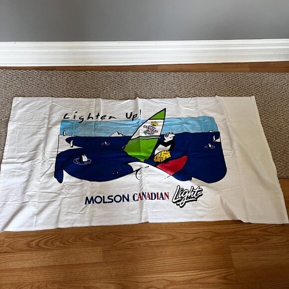 Molson Canadian Light Beer Beach Towel "Lighten Up" Penguin Surfer - Picture 3 of 7